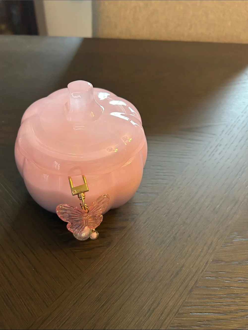 Pink Glass Pumpkin CANDLE  with Butterfly Charms PICK ONE